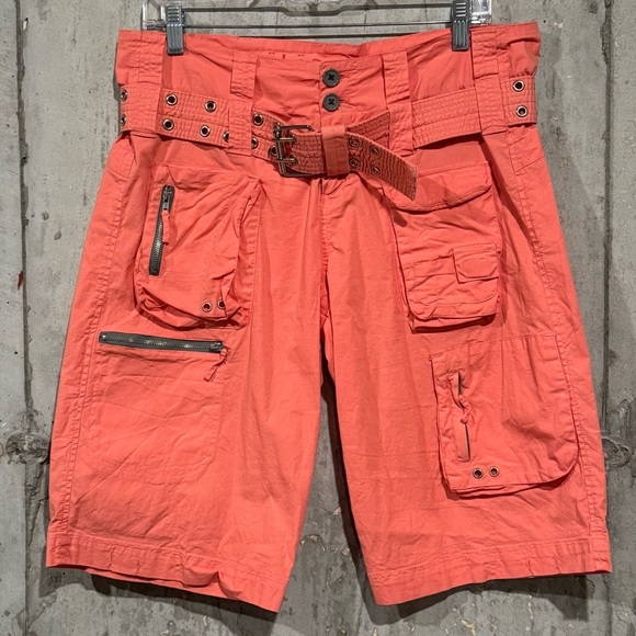 Pete & Greta Johnny Was 10 Unisex Orange Cargo Shorts Y2K Utility Edgy Pockets - Picture 1 of 8